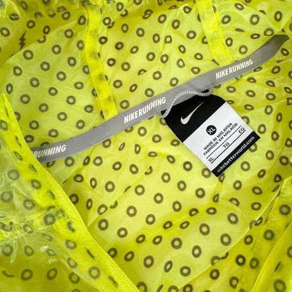 Nike Jacket Women XL Yellow Polka Dot Running Windbreaker Reflective Hooded Neon - Picture 3 of 8